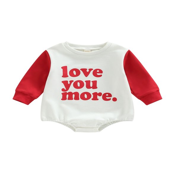 AMERTEER Valentine‘s Day Baby Girl Boy Outfit Heart Crewneck Bubble Romper Sweatshirt Long Sleeve Bodysuit Sweater Top