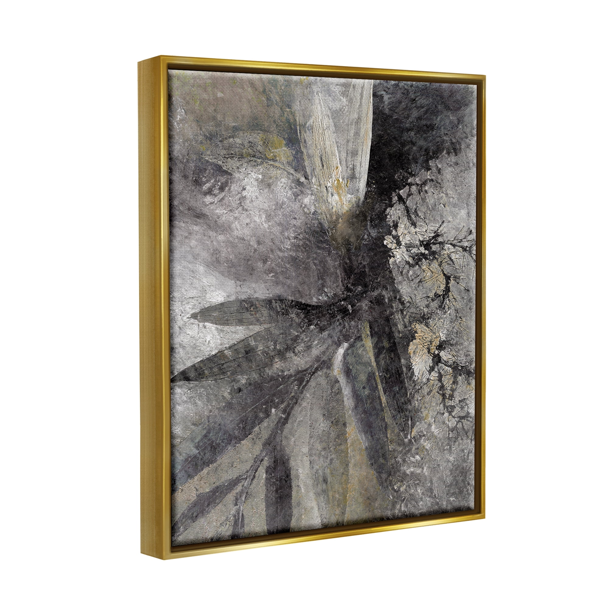 Stupell Industries Grey Abstract Botanical Abstract Painting Gold Floater Framed Canvas Art Print Wall Art, 25 x 31