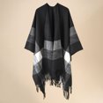 thumbnail image 2 of Xfvqtps Women Cape Tassels Plaid Printing Classical Wool Thickened Warm Loose Windproof Coldproof Warm Winter Cardigan Shawl Wraps Black, 2 of 6