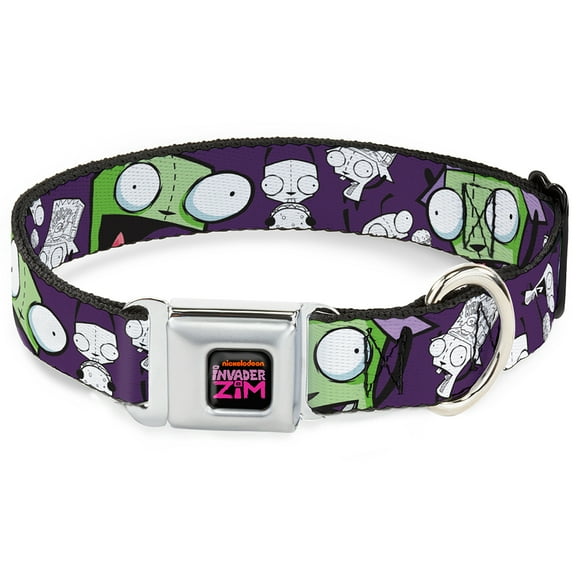 Nickelodeon Pet Collar, Dog Collar Metal Seatbelt Buckle, Invader Zim GIR Poses and Sketch Purple, 9.5 to 13 Inches 1.0 Inch Wide