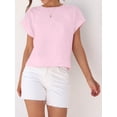 thumbnail image 7 of Womens Short Sleeve Cropped T-shirts Summer Rolled Dolman Sleeve Crop Tops Casual Round Neck Solid Short Basic Tees, 7 of 7