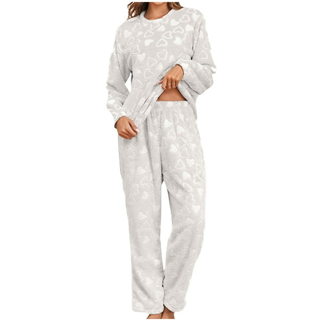 Funicet Pyjamas pour Femmes, Ensembles de Pyjama pour Femmes, Pyjama pour Femmes à Imprimé en Forme de Cœur à Col Rond en Flanelle Chaude Vêtements de Maison Ensembles de Pyjama, Ensemble de Pyjama pour Femmes, Ensemble de Pyjamas pour Femmes