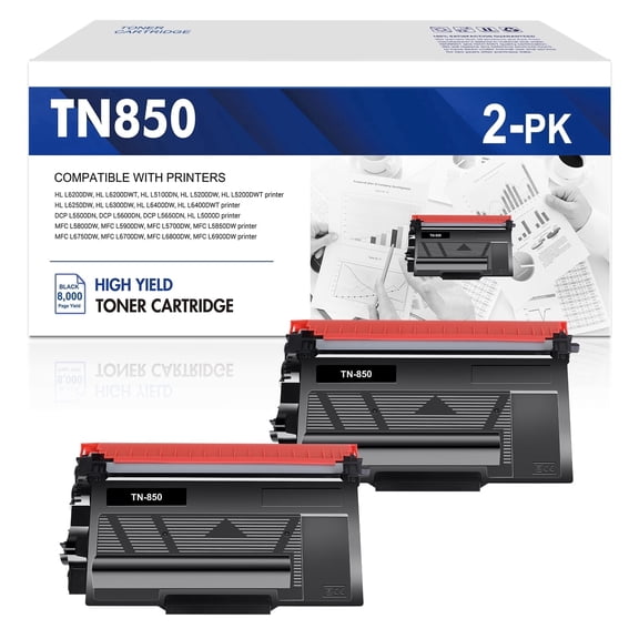TN820 TN850 High Yield Toner Cartridges Compatible for Brother TN850 TN 850 MFC-L5700DW L5850DW HL-L6200DW MFC-L5700DW MFC-L5900DW HL-L5200DW TN-850 TN820 TN 820 TN-820 Printer Ink (Black, 2-Pack)