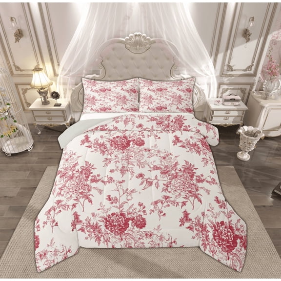 Feelyou Rustic Farmhouse Floral Bedding Comforter Set, Retro French Style Twin Comforter Sets, Romantic Garden Flower Reversible Bedding Set, Luxury Bedroom Decor, 2 Pieces