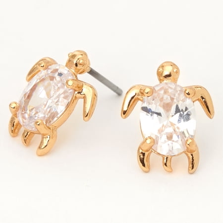 Claire's Tween Girls' Gold Turtle Stud Earrings, Cubic Zirconia, 8mm, 1 Pair, 79046