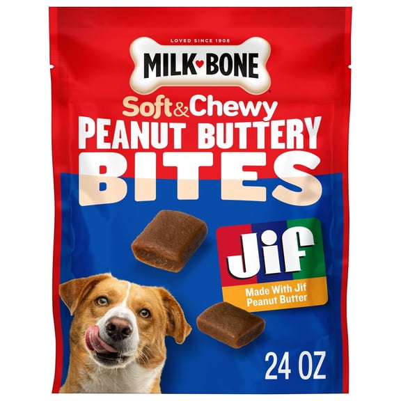 Milk Bone Peanut Buttery Bites, Soft Dog Treats With Jif Peanut Butter, 24 oz Bag