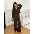 thumbnail image 5 of Domzest Sweatsuits 2 Piece Sets for Women Long Sleeve V Neck Off the Shoulder Sweatshirt & Wide Leg Sweatpants Casual Fall Outfits Coffee XL, 5 of 5