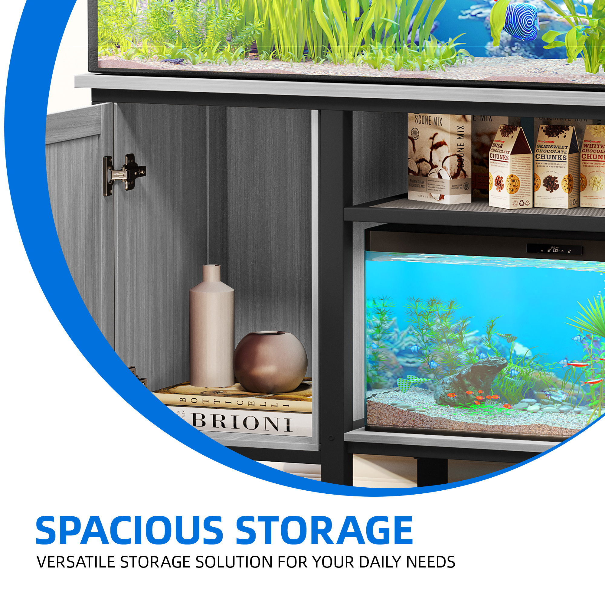 Uforic 55-75 Gallon Large Metal Aquarium Stand with Storage,Ideal for Fish Tanks, Turtle Tanks,Gray