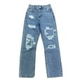 thumbnail image 4 of JNGSA Mom Jeans,Women's High Waist Straight Leg Ripped Jean Distressed Denim Pants 2023 New Washed Straight Leg Denim Trouser Streetwear Light Blue, 4 of 6