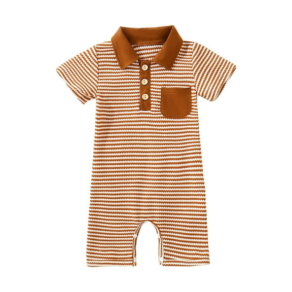 Sopiago Baby Boy Polo Romper Short Sleeve Stripe Print Baby Boy Bodysuit Jumpsuit Collared Onesies One-Piece Outfit (Khaki,18-24 Months)