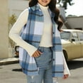 thumbnail image 6 of Cethrio Girls Plaid Vests, Casual Mid-length Sleeveless Lapel Collar Outerwear Vests Blue Size 6, 6 of 6