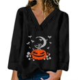 thumbnail image 1 of Nordic pink Camiseta de manga larga con estampado de calabaza para mujer Tops casuales con cuello en V para Halloween, 1 of 2