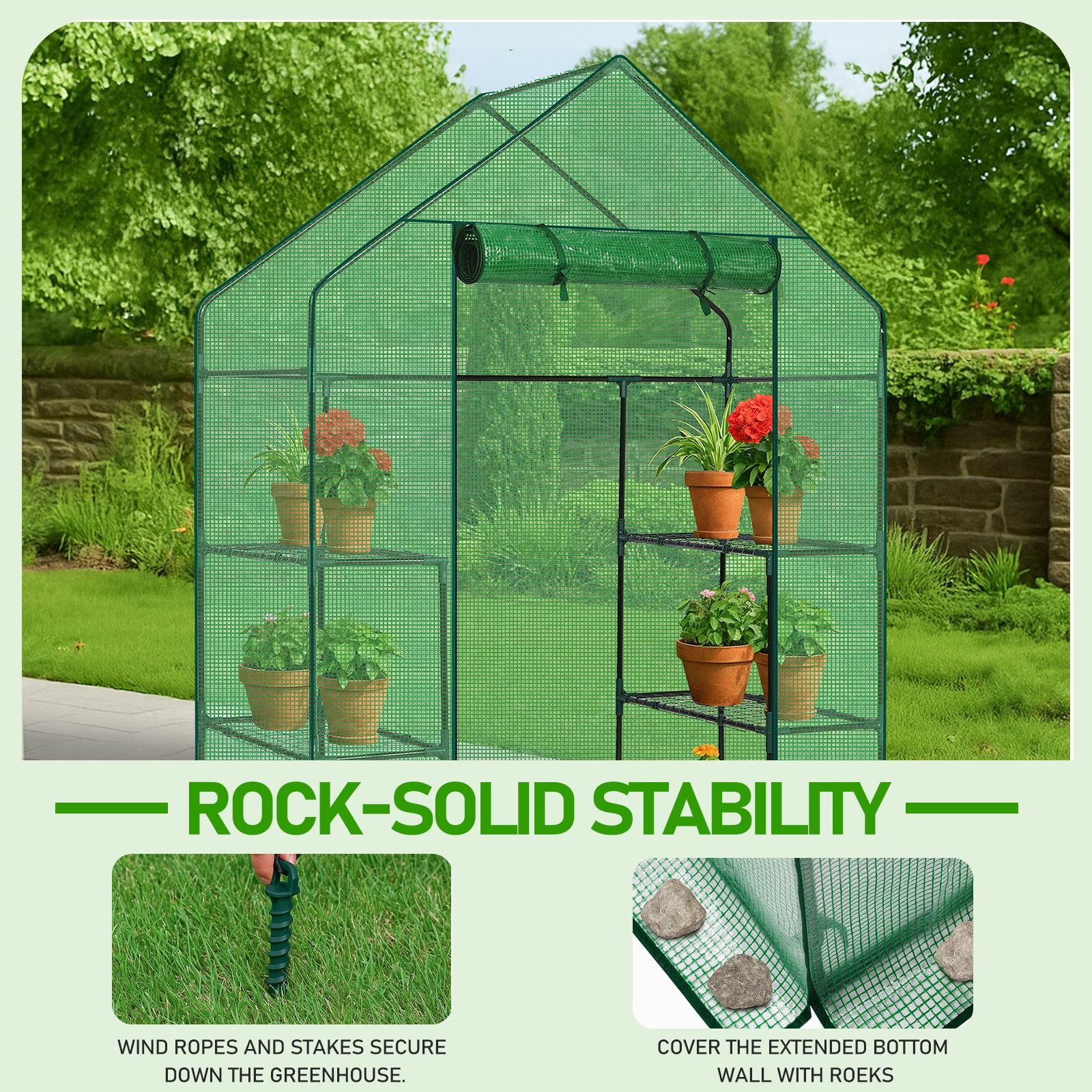 Ktaxon Mini Walk-in Greenhouse with PE Cover, 4-Shelf Indoor Outdoor Plant House for Garden Backyard, 56"x29"x77", Green