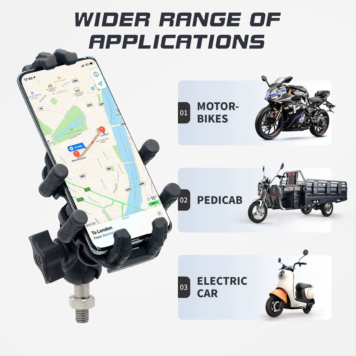 Motorcycle Fork Stem Phone Mount with Vibration Dampener, Adjustable Motorcycle Cellphone Holder Screw Mount - M8