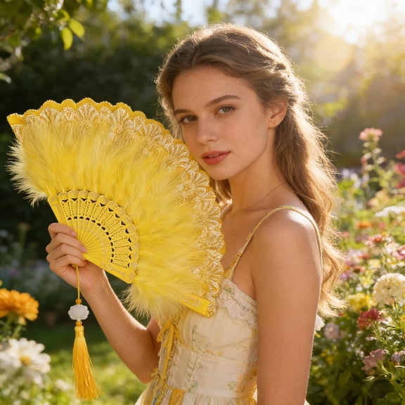 Classical Handheld Folding Feather Fan, 1920s Chinese Vintage Style Flapper Hand Fan for Party and Dancing, Gifts for Women&vintage Style Lovers