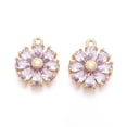 thumbnail image 1 of Real 18K Gold Plated Brass Micro Pave Cubic Zirconia Pendants Nickel Free Flower Lavender 15x12.5x3.5mm Hole: 1.4mm, 1 of 3