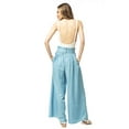 thumbnail image 4 of Women's Solid Colid Wide Leg Palazzo Elastic Waistband Tie Denim Jeans, Light Denim, Small, 4 of 6