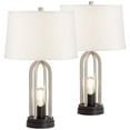 thumbnail image 2 of 360 Lighting Marcel Modern Table Lamps Set of 2 24 1/4" High Brushed Nickel with LED Nightlight USB Charging Port White Shade for Bedroom House Desk, 2 of 9