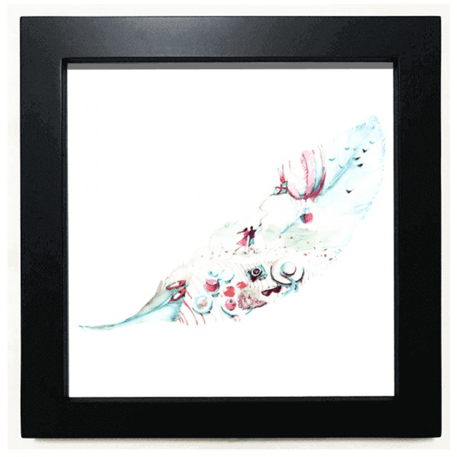 Fire Balloon Hat Camera Watercolor Painting Black Square Frame Picture Wall Tabletop