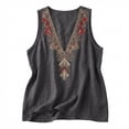 thumbnail image 6 of Women's Linen Embroidered Sleeveless V Neck Loose Tank Top Casual Blouse for Summer Layering, 6 of 8