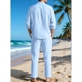 thumbnail image 6 of Men's Linen Blend Camp Collar Long Sleeve Shirt and Drawstring Pants Two Piece Outfit Light Blue L, 6 of 7