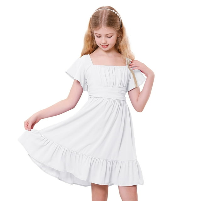 Vestido Zando de manga corta con volantes blancos para niñas de 10 a 11 años
