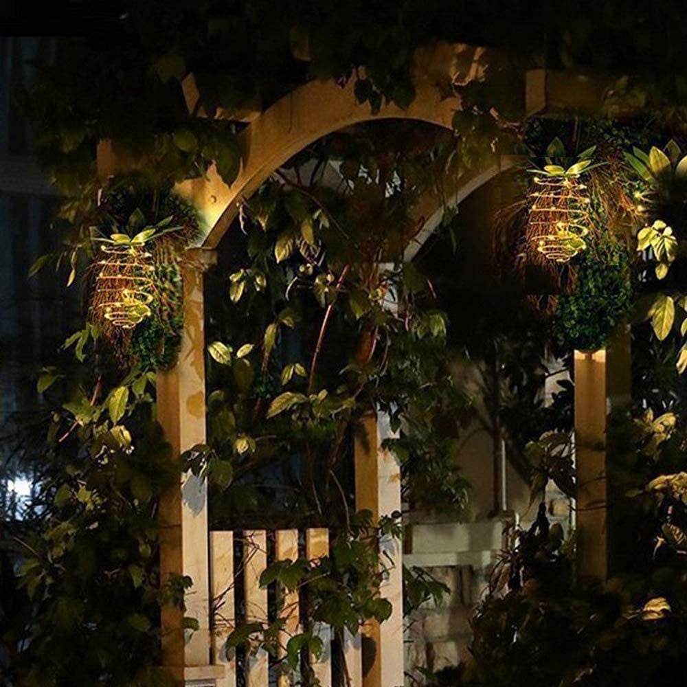 2Pack Outdoor Solar Pineapple Lights Decor, 24LED Waterproof Hanging Pineapple Lanterns for Garden Pathway Yard Lawn Walkway Balcony Gifts Decoration Path Light Outside