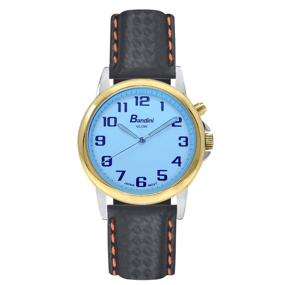 Bandini Mens Glow Watch - Carbon Fiber Leather Band, 38mm Analog Men's Easy to Read Watch with Light, Light Up Watches, Quartz, White Dial, Big Numbers, Glow in Dark Hands - Two-Tone / Black & Orange