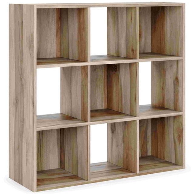 Benzara BM262484 Wooden Organizer with 9 Storage Cubbies, Natural Brown