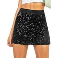 thumbnail image 3 of QAFOPEH Women's Sequin Skirt Sparkling Elastic Waist Club Party Night Out Bodycon Mini Skirt, 3 of 7