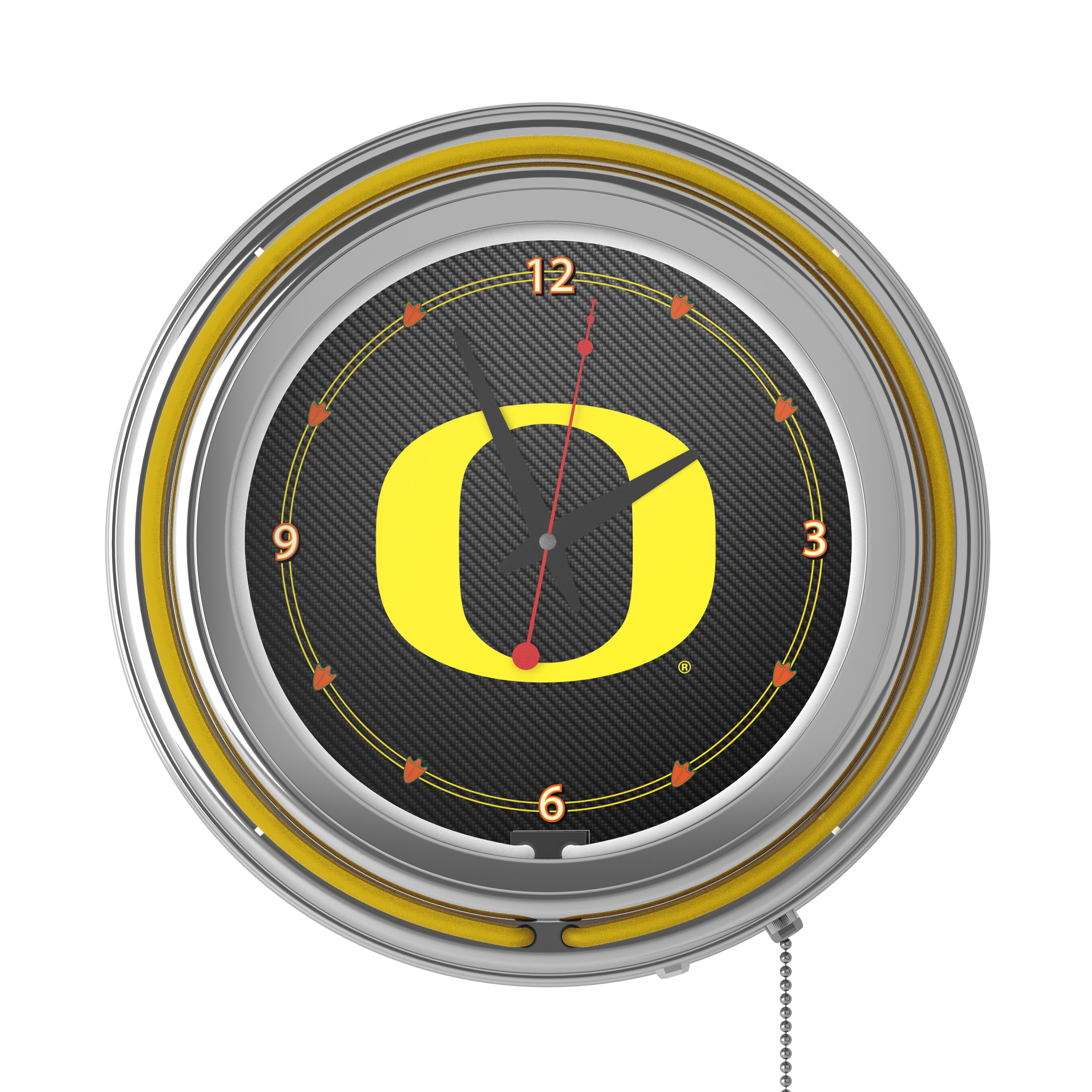 University of Oregon Chrome Double Rung Neon Clock - Carbon Fiber - image 2 of 6