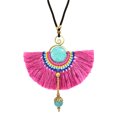 thumbnail image 4 of Stylish Turquoise with Pink Fan Tassel Long Statement Necklace, 4 of 6