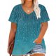 thumbnail image 4 of Camiseta de Base de Impresión de Manga Corta con Cuello en V para las Mujeres, Más Tamaño Estante de Imitación Casual Superior, 4 of 9