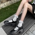 thumbnail image 6 of GEZHEN Women's Mary Jane Shoes Thick Sole Bow Pearl Decoration Gothic Sweet Looking Platform Leather Decoration Non Slip Low Top Platform Shoes, 6 of 7