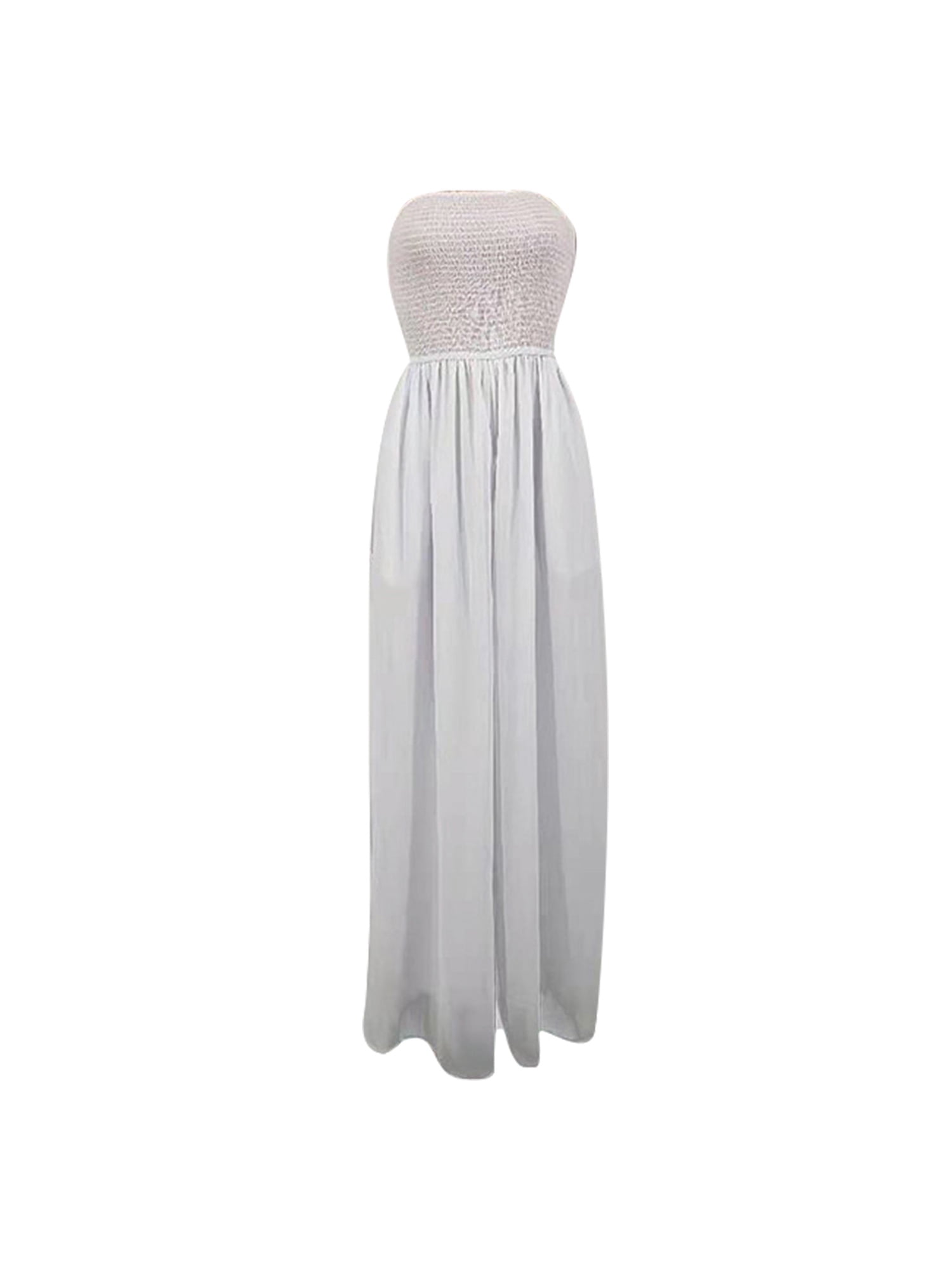 Loliuicca Women Summer Chiffon Jumpsuit Tube Top Mopping Solid Color Strapless Wide Leg Pants One Piece Rompers