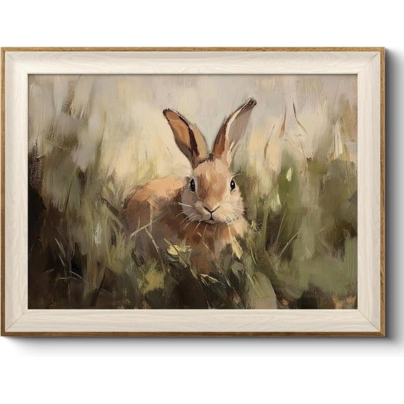 dashuaibi- Wall Art for Living Room, Rabbit Canvas Prints Vintage Home Decor, Animals Painting Picture Bathroom Wall Decor, Easter Gifts for Friends or Family -【Silly Bunny】-(16L x 12W)