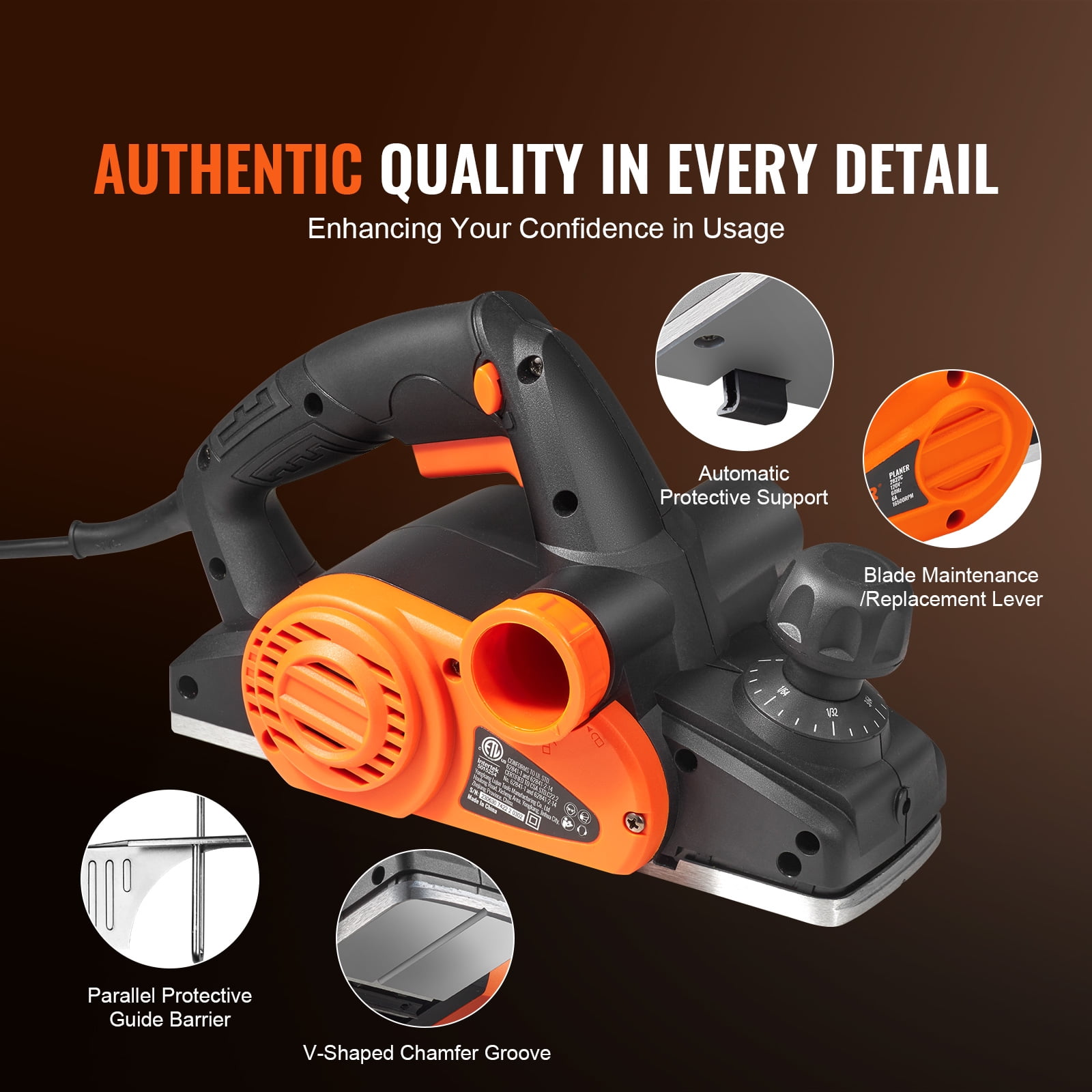 KFFKFF Hand Planer Corded Electric Hand Planer 3-1/4" 16500 RPM Woodworking DIY