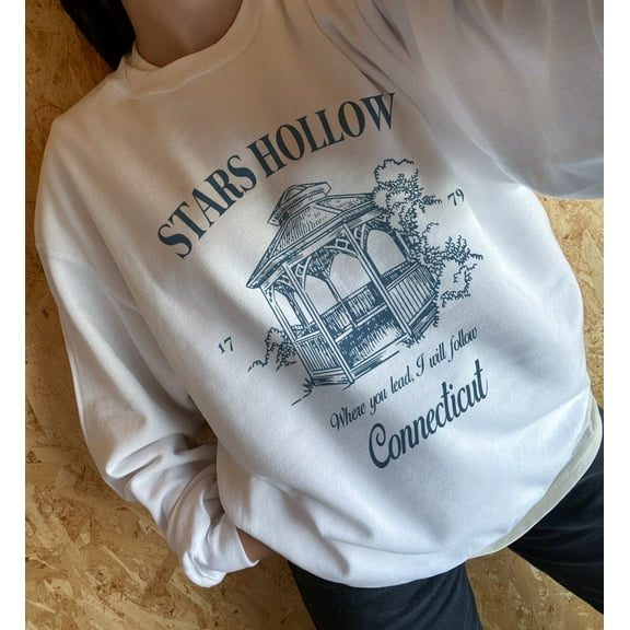 Stars Hollow Sweatshirt, Where You Lead I Will Follow Tee Vintage Style Lukes Diner, Gilmore Tee, Tv Show Shirt, White Color, Size S