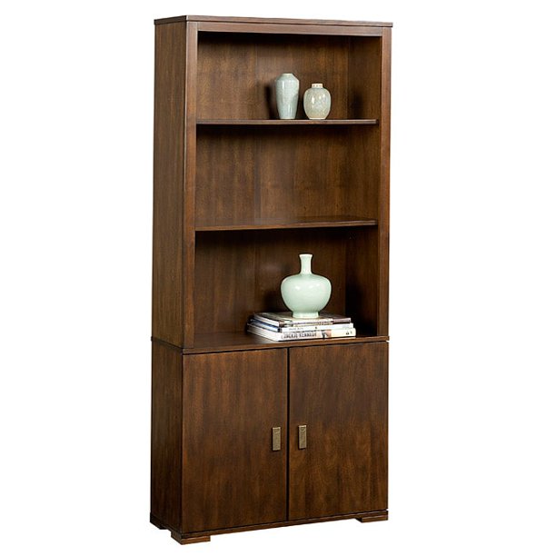 5Shelf Bookcase with Doors in Dark Mahogany