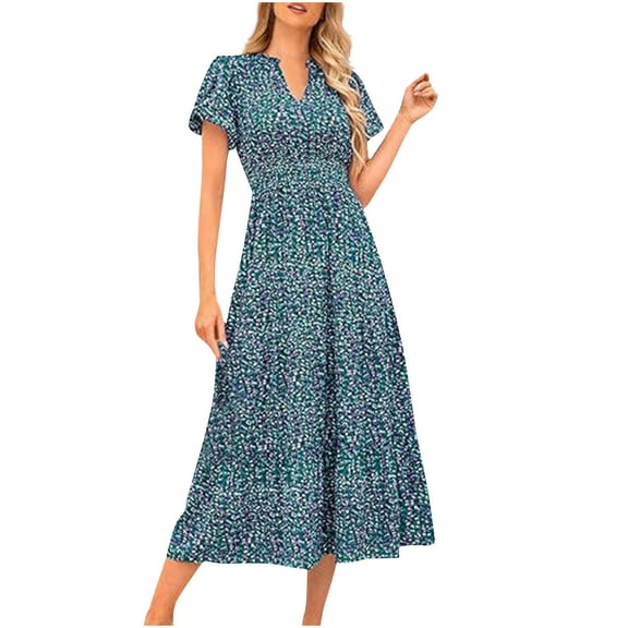 WRKEKC Summer Casual Dresses for Women, Womens Plus Size T-Shirt Dresses, Short Sleeve Dress for Women,Women Fashion Summer Sleeve Pleated Printed Short Sleeve Neck Pocket Waist Dresses