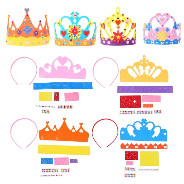 KAKOWELY Juego de 4 sombreros creativos de cumpleaños para niños, accesorios de bricolaje, tocado con temática de corona