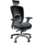 GM Seating Ergolux Genuine Leather Executive Hi Swivel Chair Chrome Base with Headrest, Black