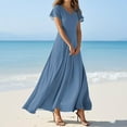 thumbnail image 2 of Summer Maxi Dresses for Women 2025 Flowy Ruffle Hem Swing Dresses Boho V-Neck Floral Maxi Dress Short Sleeve Vacation Beach Loose Spring Dresses&nbsp; Blue S, 2 of 5