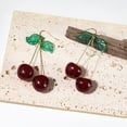 thumbnail image 4 of Lovely Handmade Cherry Food Fruit Drop Earring for Women 14K Gold Plated Lightweight Sweet Fruit Leaf Statement Dangle Earring Friendship Jewelry Birthday Gift, 4 of 10