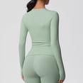 thumbnail image 2 of Workout Tops for Women Long Sleeve Yoga Athletic Tee Seamless Stretchy Quick Dry Gym Slim Fit Tshirts (M, Green), 2 of 9