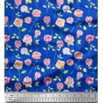 thumbnail image 1 of Soimoi Blue Rayon Crepe Fabric Leaves & Grandiflora Roses Floral Print Sewing Fabric Yard 46 Inch Wide, 1 of 3