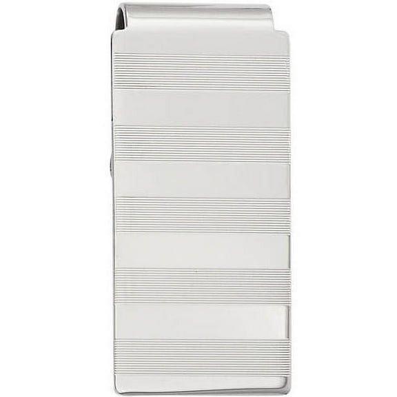 Primal Rhodium-plated Stripes Engravable Hinged Money Clip