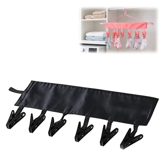 Travel Clothesline, Travel Hangers, Foldable Hanger for Suitcase, Portable Clothes Drying Hanger with 6 Clips, Travel Accessory (1PC)