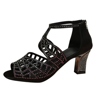 Kdom Women's Rhinestone Ankle Strap Heels - Open Toe Block Heel Sandals For Weddings & Parties