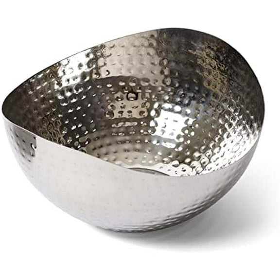 Large Decorative Bowl, Stainless Steel Salad Serving Fruit Bowl, Hammered Centerpiece Bowl (10” Round)